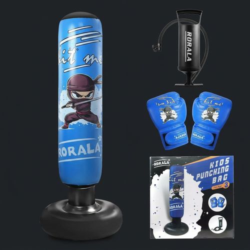 RORALA inflatable kids punching bag, 63 inches, with foam gloves and air pump